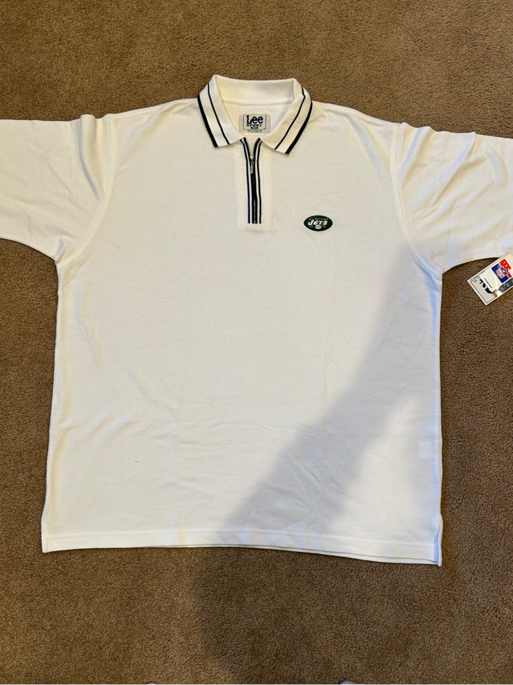 Lee White Polo with Navy Trim and Green Logo